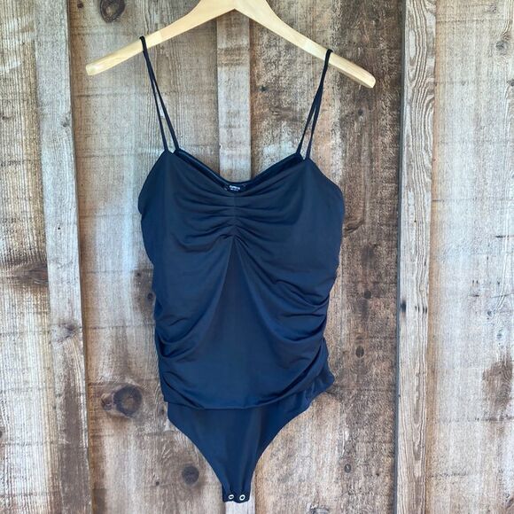 Express Body Contour Compression Ruched Bodysuit With Bra Cups-black - Picture 2 of 14